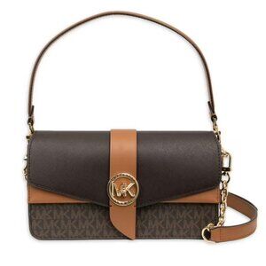 Michael Kors Greenwich Leather Monogram Convertible Shoulder Bag Brown/Acorn NWT